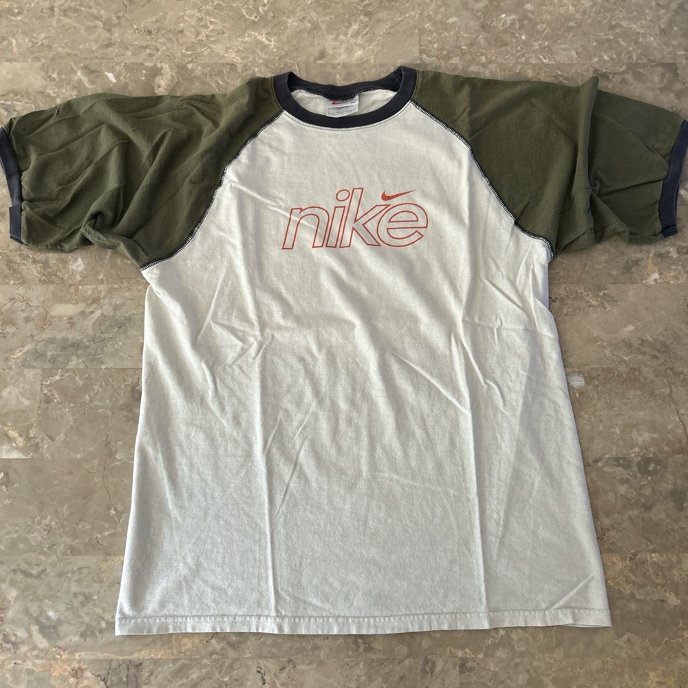 Vintage 1990s Nike Raglan Logo T-Shirt USA Made Multi-Color XL